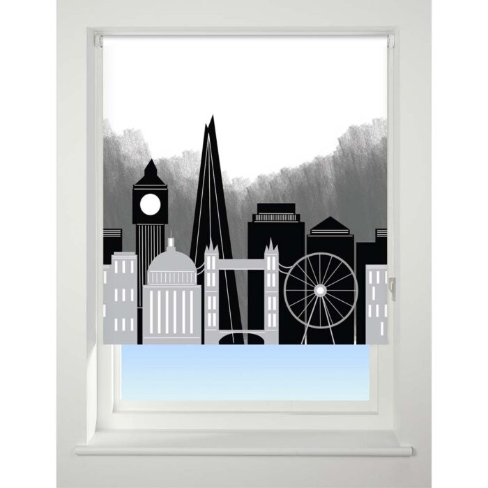 Universal Patterned Blackout Roller Blind with London Skyline